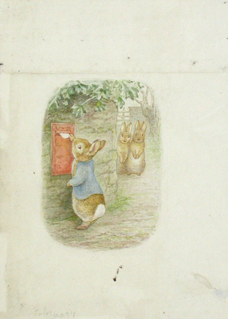 ビアトリクス・ポター　《1929年用『ピーターラビットの暦本』の挿絵のための水彩画》英国ナショナル・トラスト所蔵