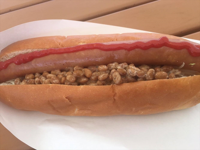 在茨城的高速公路休息區發現美食！與香腸也很搭的「納豆熱狗堡」！