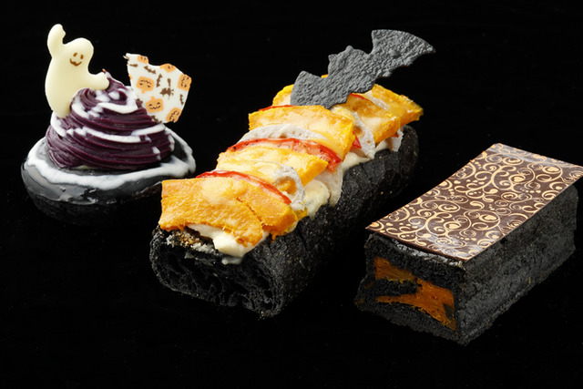 左起「紫蕃薯的萬聖節塔」（含稅336日圓），「萬聖節法式麵包片」（含稅432日圓）、「布莉歐蛋糕“萬聖節”」（含稅540日圓）