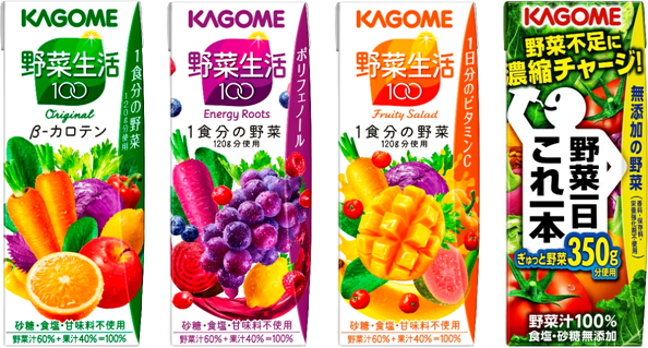 KAGOME可果美野菜生活100：綠色／紫色／黃色／野菜一日綜合蔬果汁｜200ml