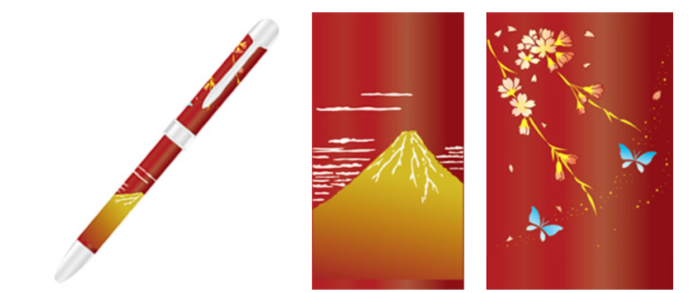 富士山蒔繪鋼珠筆 紅富士與枝垂櫻