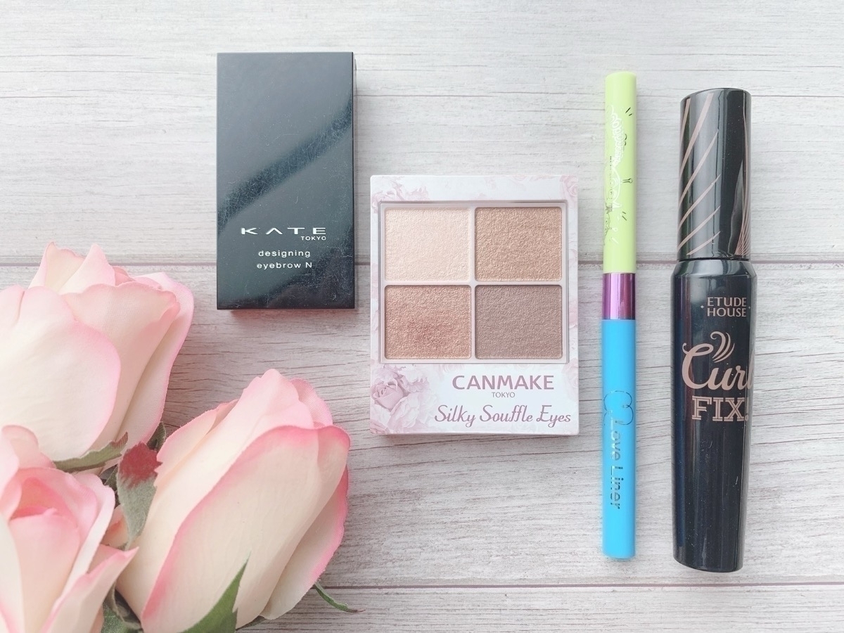 KATE 3D造型眉彩餅 #EX-5/CANMAKE 絲滑舒芙蕾眼影盤 #03/Love Liner 眼線筆深棕色/ETUDE HOUSE 睫對出色~極限萌翹搶眼睫毛膏 #Brown