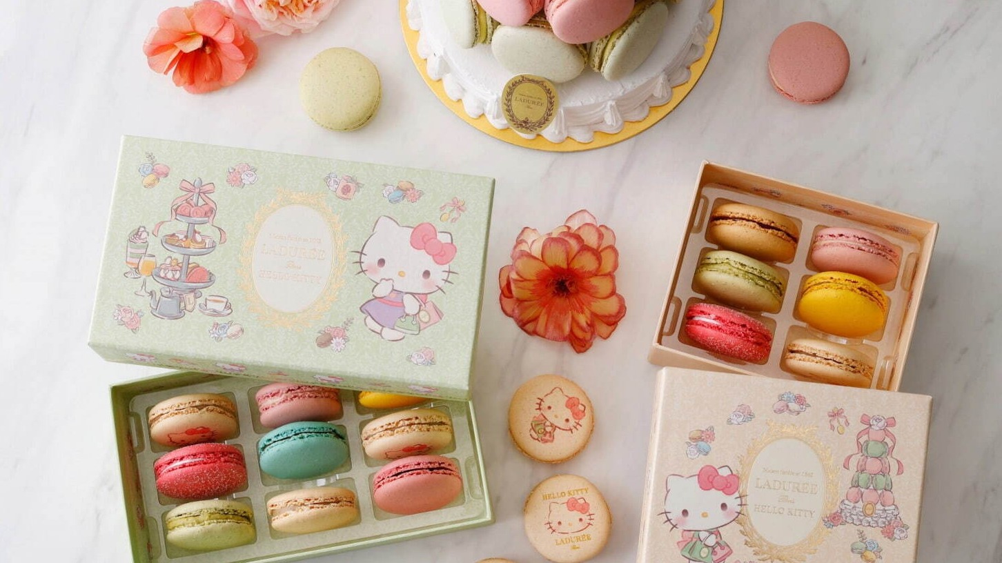 Ladurée×HelloKitty馬卡龍夢幻聯名禮盒登場，印有HelloKitty的馬卡龍超可愛！