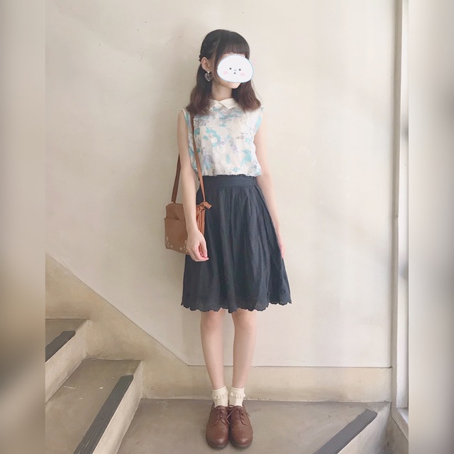 文青深色棉麻及膝裙