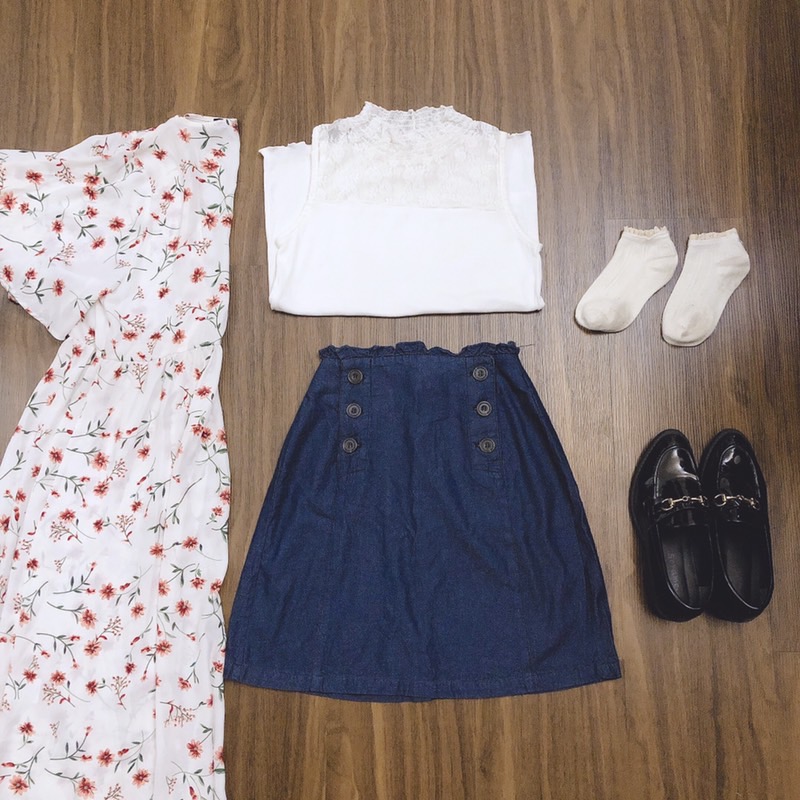 碎花長罩衫穿搭