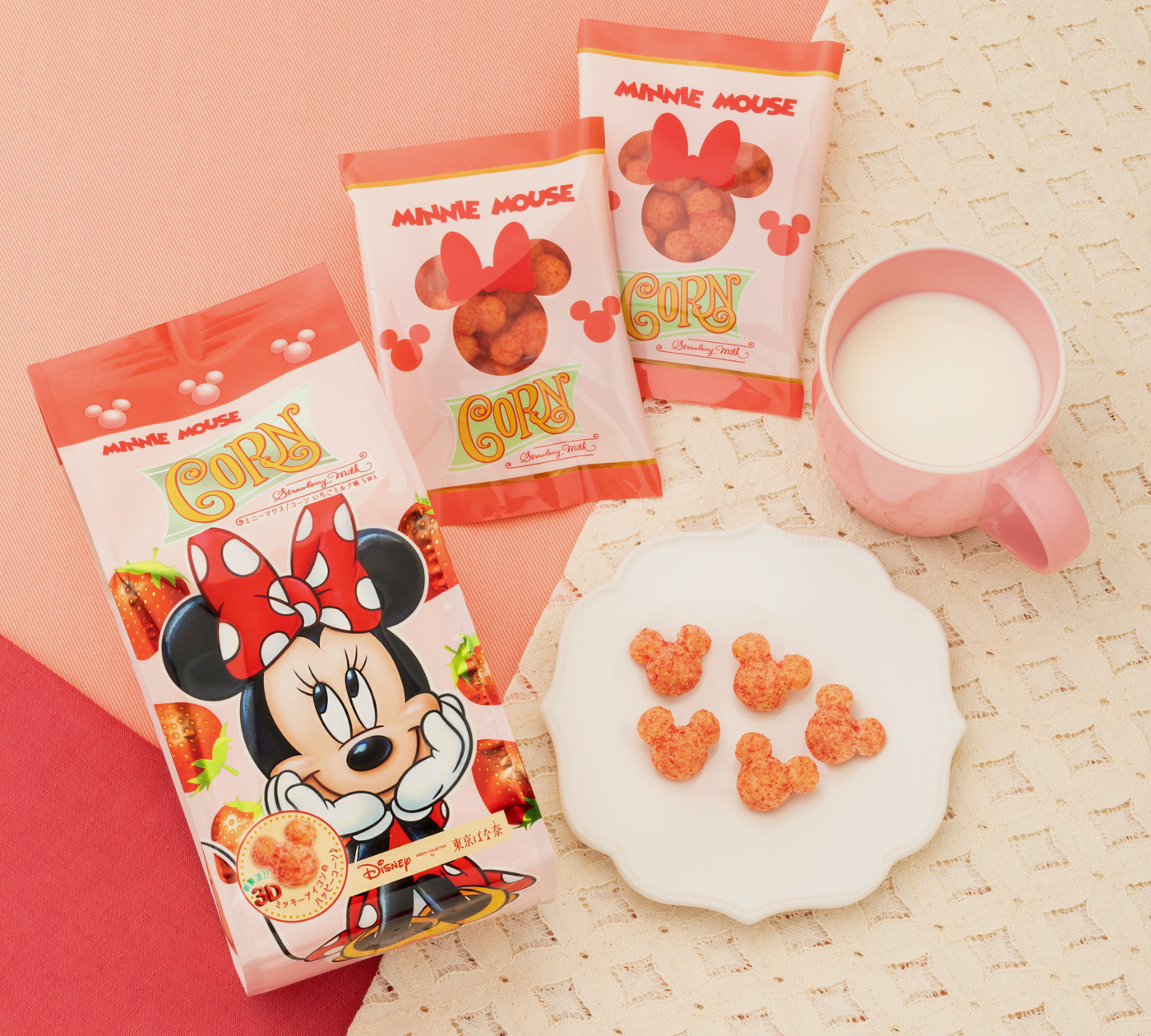 Disney SWEETS COLLECTION by 東京ばな奈_東京芭娜娜_迪士尼_米妮_草莓牛奶_立體玉米脆粒