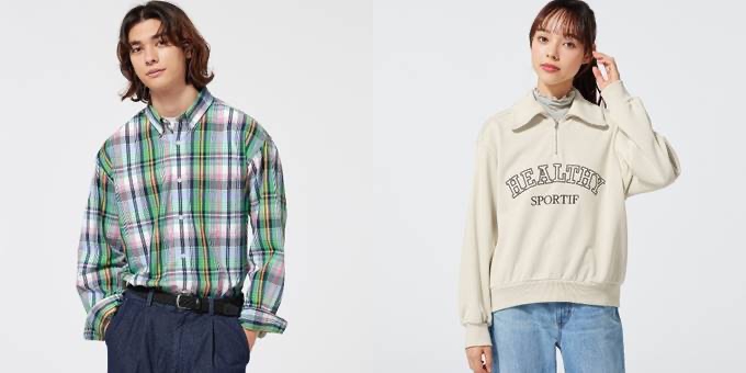 「男裝寬鬆襯衫」（圖左）、「女裝半拉鍊印花休閒上衣」（圖右）