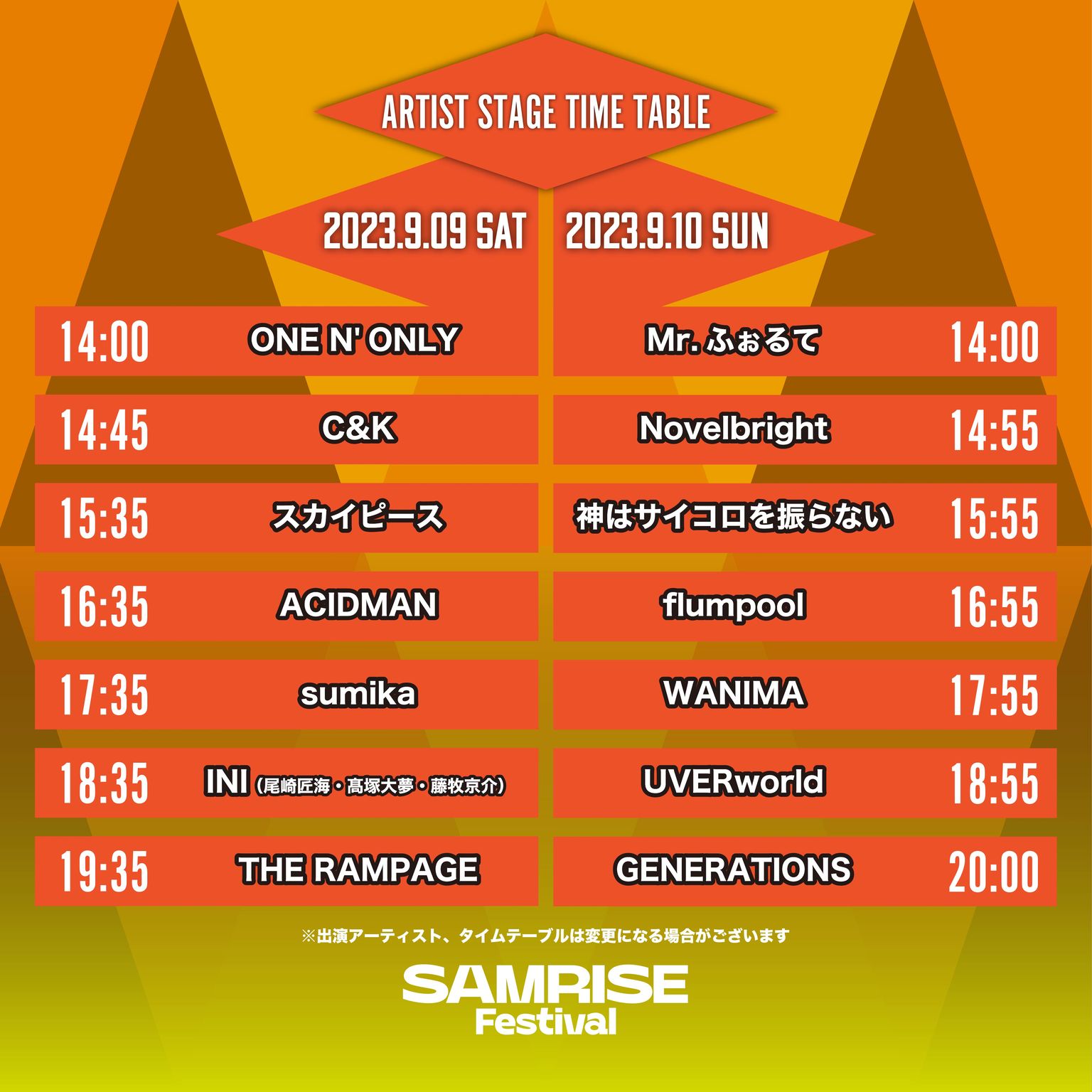 SAMRISE Festival TIME TABLE
