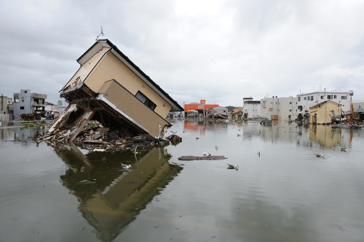 Earthquake and tsunami destruction