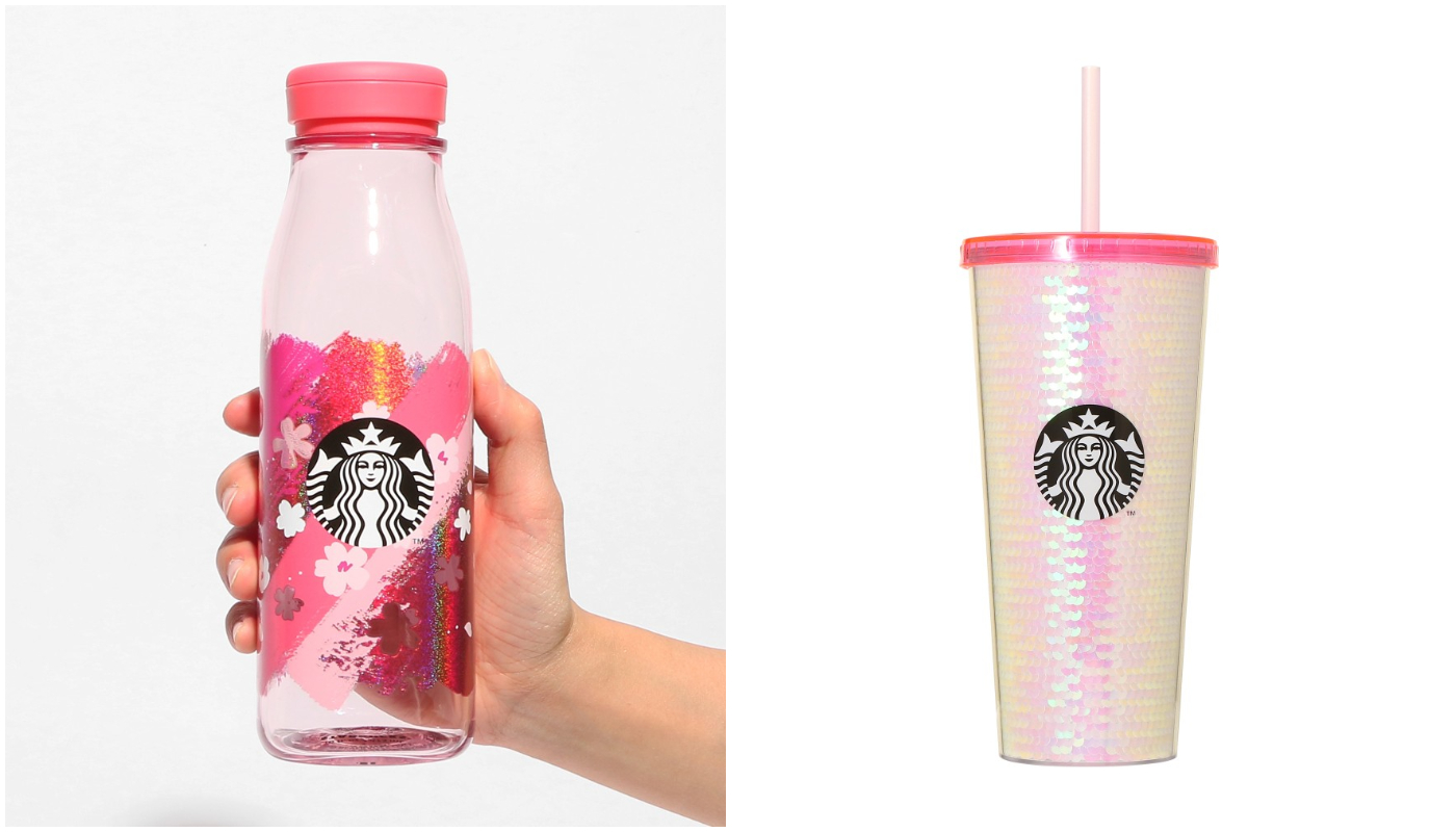 日本星巴克_櫻花季_SAKURA2024_腮紅粉色冷水瓶_亮片隨行冷水杯