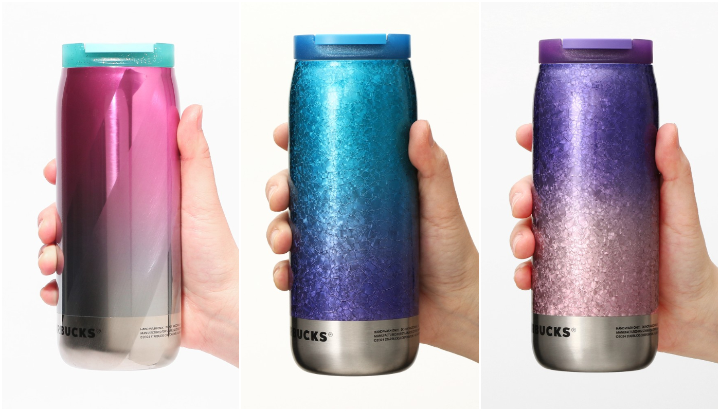 日本星巴克_春季_good spring day_罐形不鏽鋼隨身瓶_對角線漸變_裂紋漸變