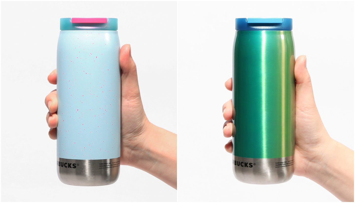 日本星巴克_春季_good spring day_罐形不鏽鋼隨身瓶_垂直漸變_斑點藍