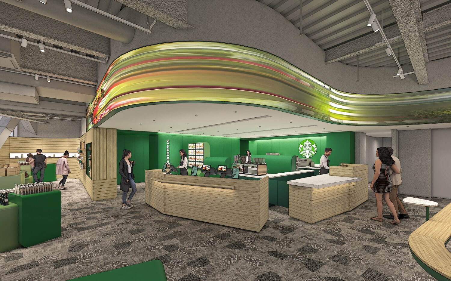 STARBUCKS COFFEE SHIBUYA TSUTAYA_以 STARBUCKS Green Ribbon 為概念的內裝設計