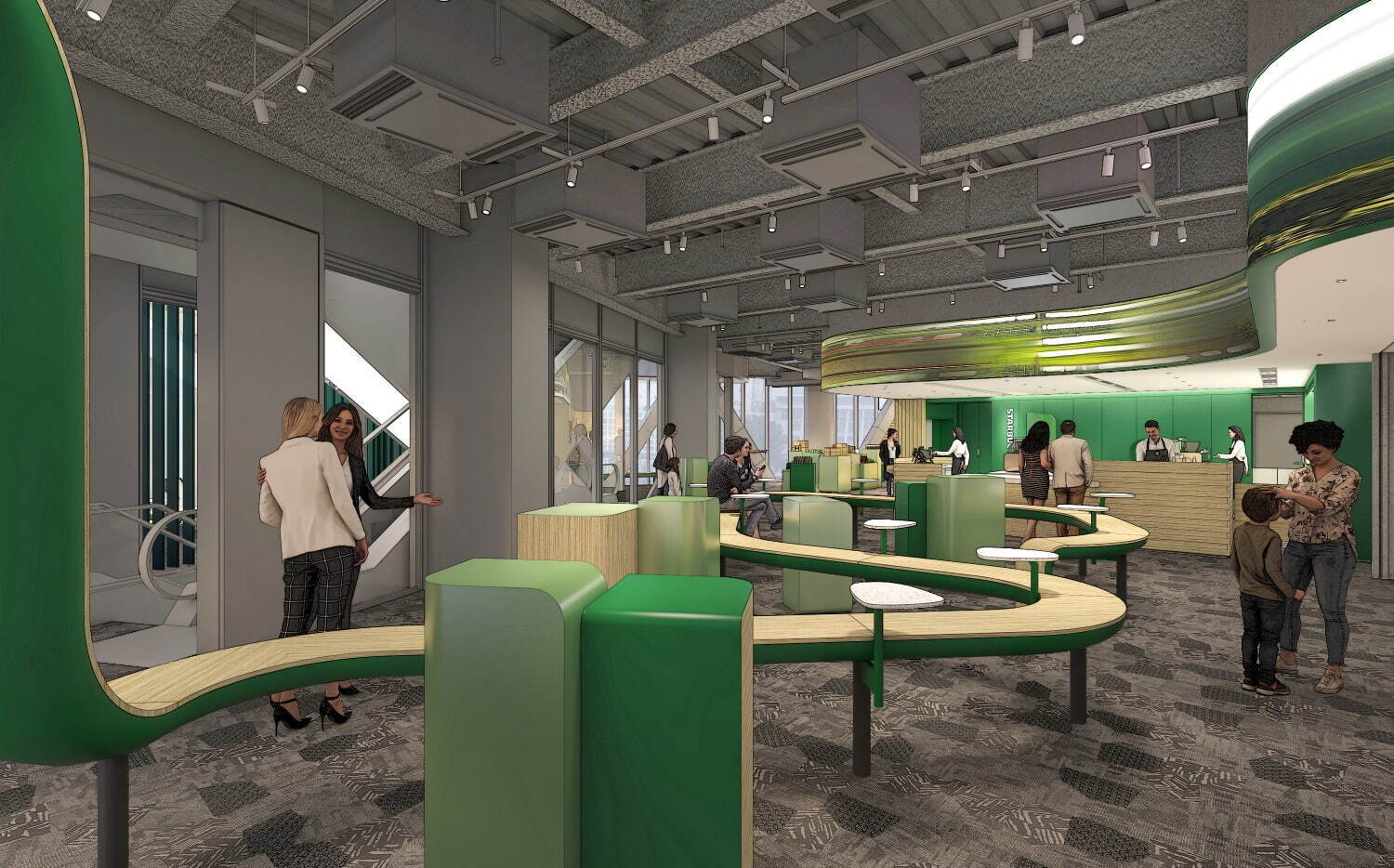 STARBUCKS COFFEE SHIBUYA TSUTAYA_以 STARBUCKS Green Ribbon 為概念的內裝設計