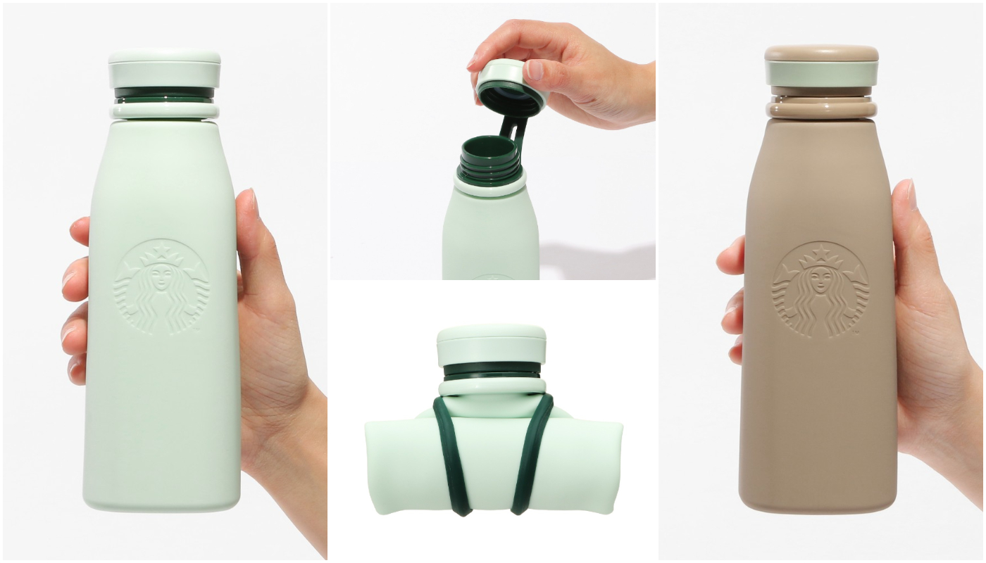 日本星巴克_おりたたみシリコンボトルライトグリーン_可摺疊矽膠瓶