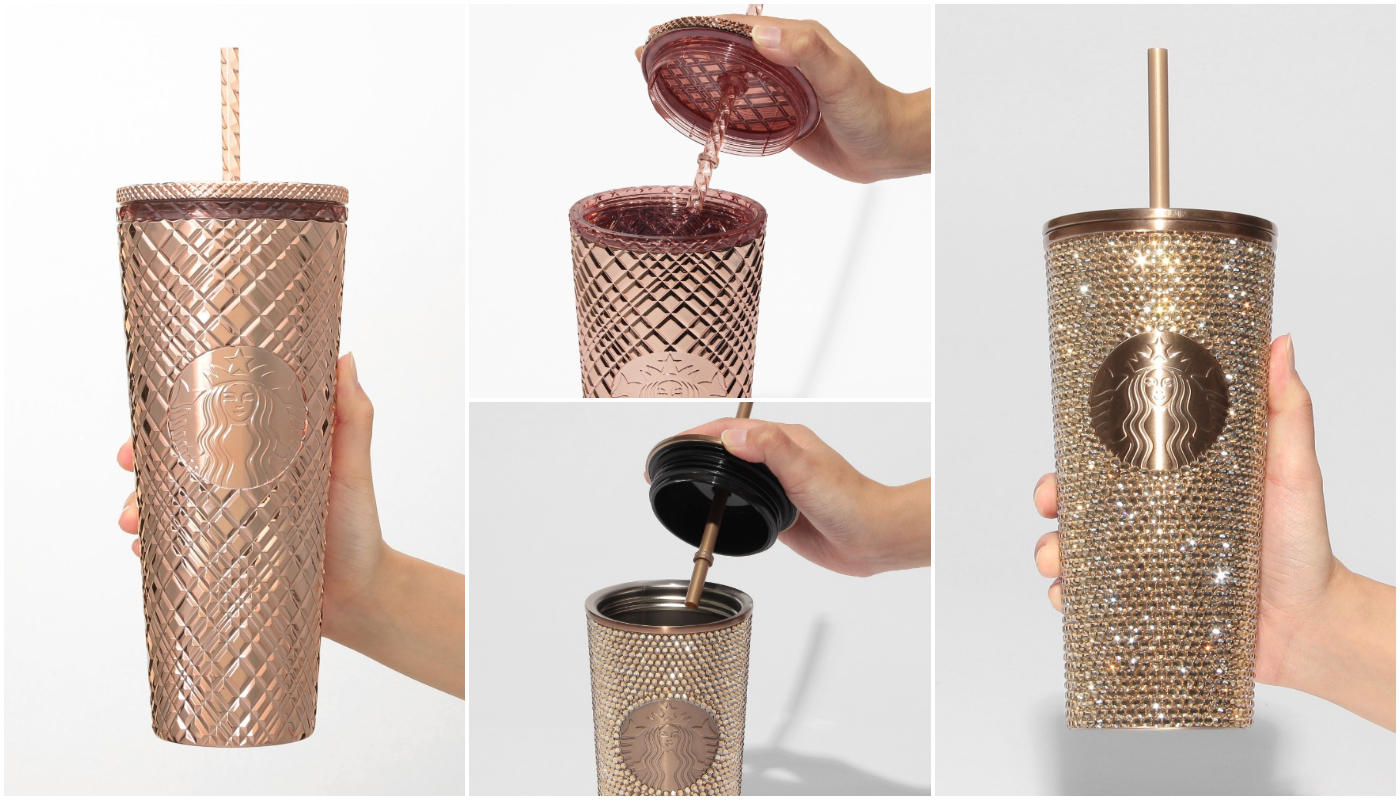 日本星巴克_STARBUCKS_BRIGHT HOLIDAY_不銹鋼冷飲杯 水鑽金色_LOGO 冷飲隨行杯 金色