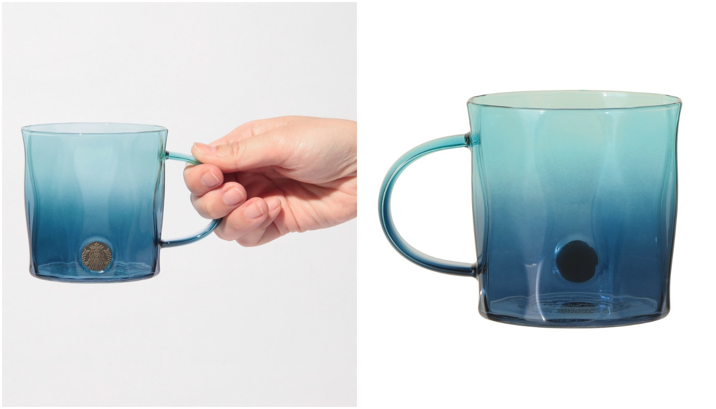 日本星巴克_STARBUCKS_catch the blue breeze_耐熱グラスマグメダルデュアルブルーグラデーション_耐熱玻璃馬克杯金屬LOGO雙藍色漸變