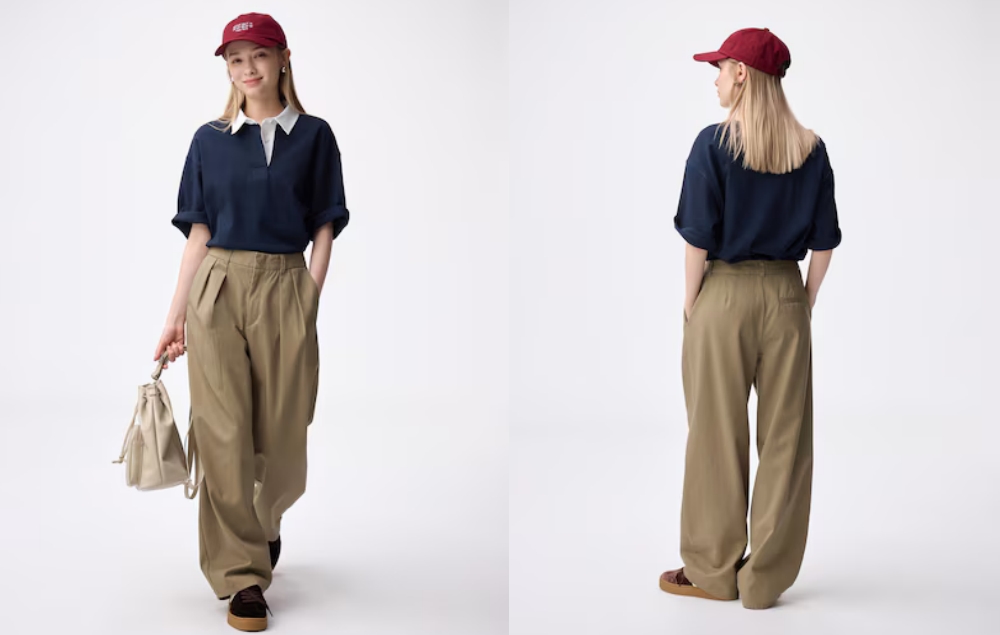 barrel leg錐形打褶卡其褲