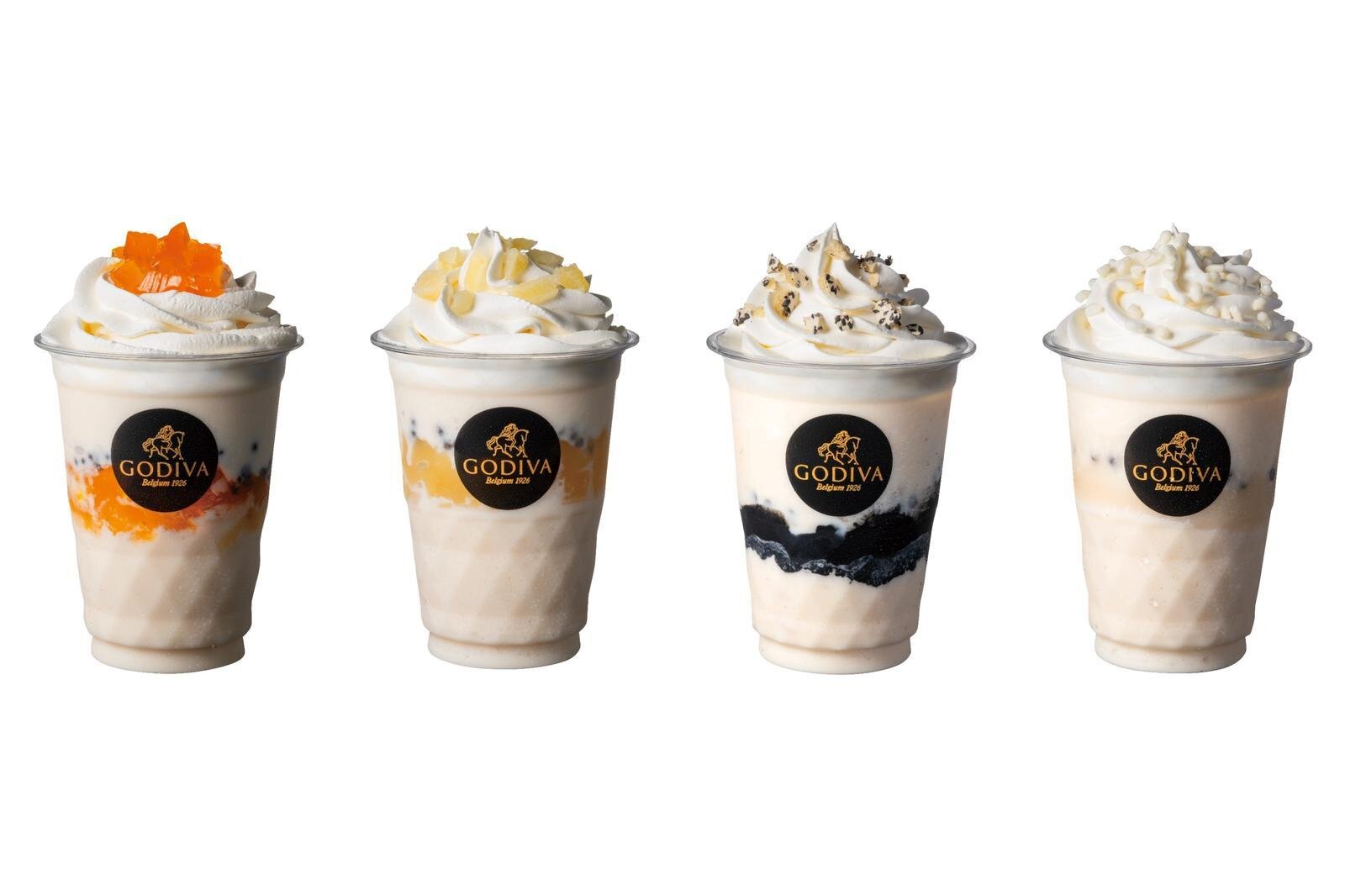 GODIVA 47 巧克力飲 標準尺寸各270ml 各800日圓 由左至右) 北海道、青森、岩手、秋田