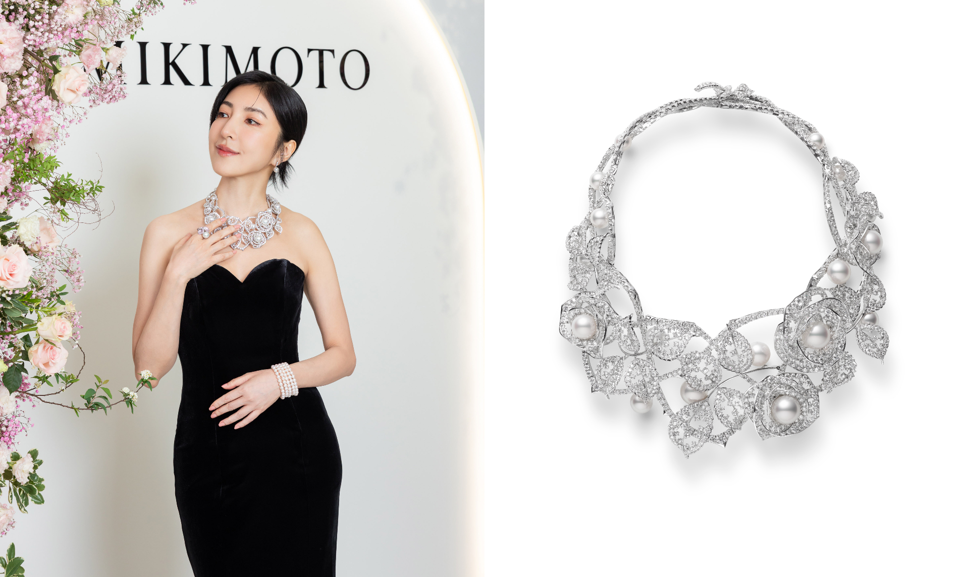 MIKIMOTO頂級珠寶系列-Les P&eacute;tales鑽石珍珠造型短鍊