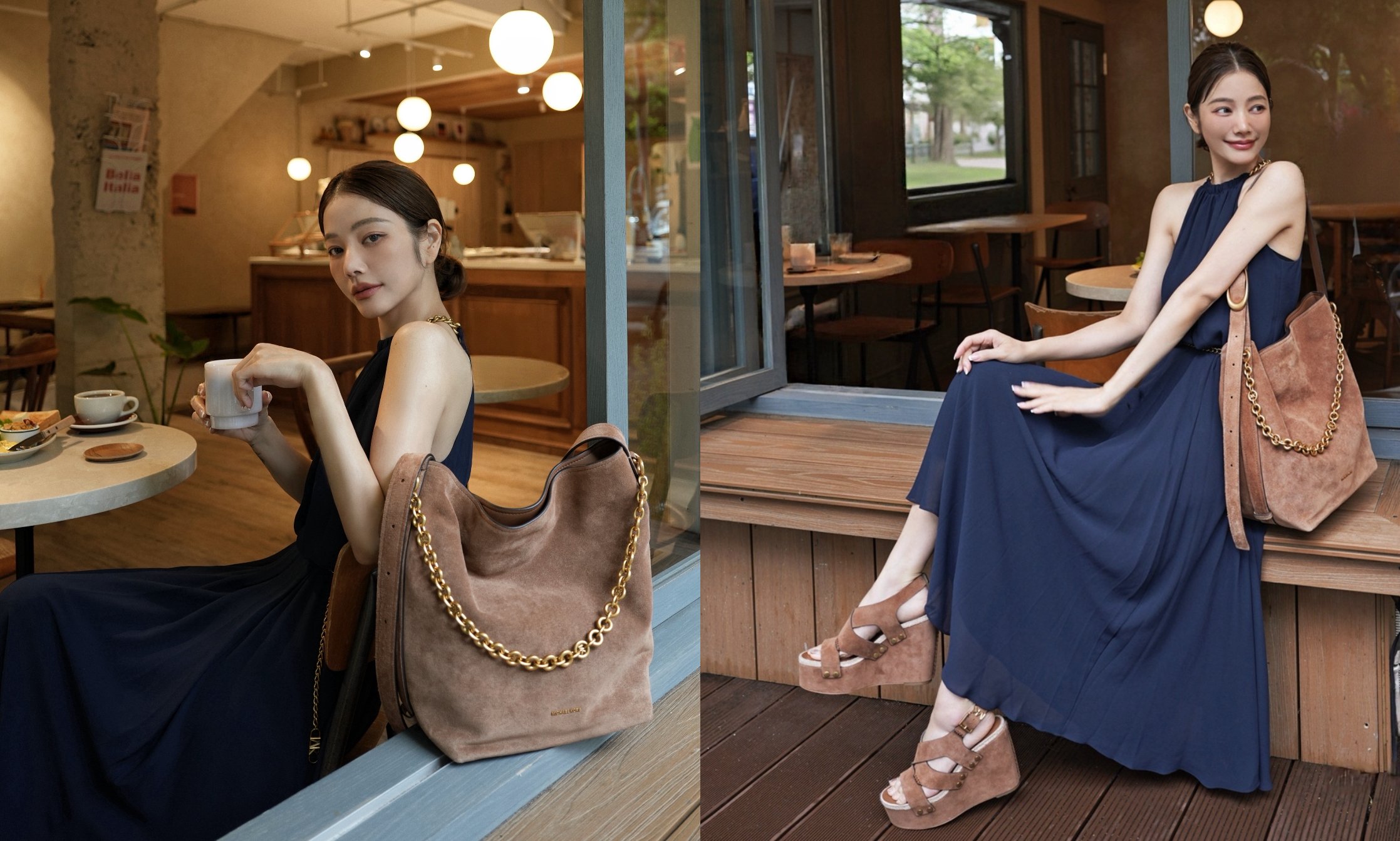 MICHAEL KORS NOLITA麂皮肩背香檳包