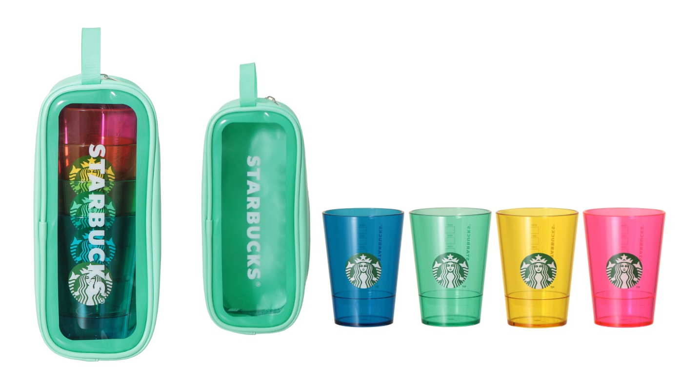 日本星巴克_季節商品_ロゴコールドカップ384ml4個セット&ポーチ_LOGO 冷飲杯 4入組 & 收納包