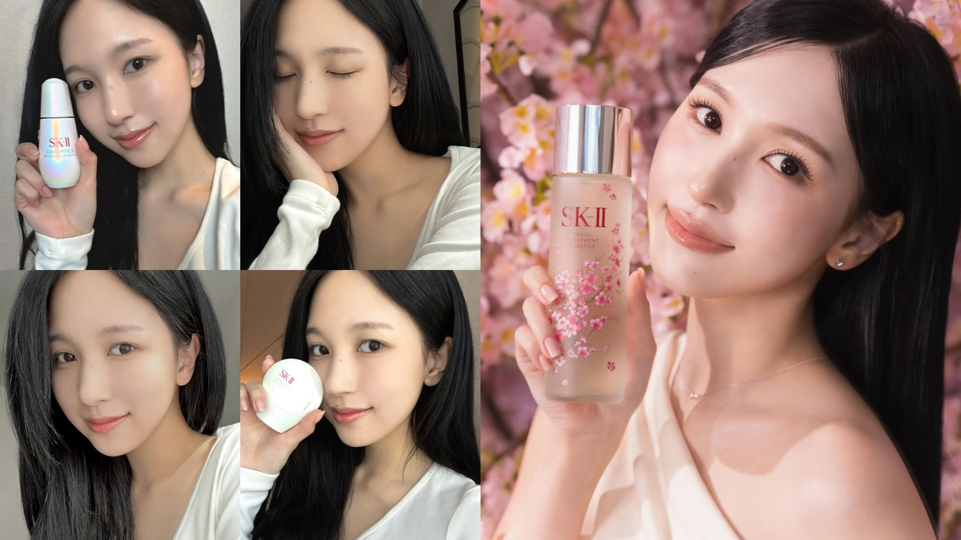 TWICE日籍成員MINA（名井南）愛用的SK-II青春露Facial Treatment Essence、SK-II光蘊輕透防曬小白球SPF50+/PA++++。