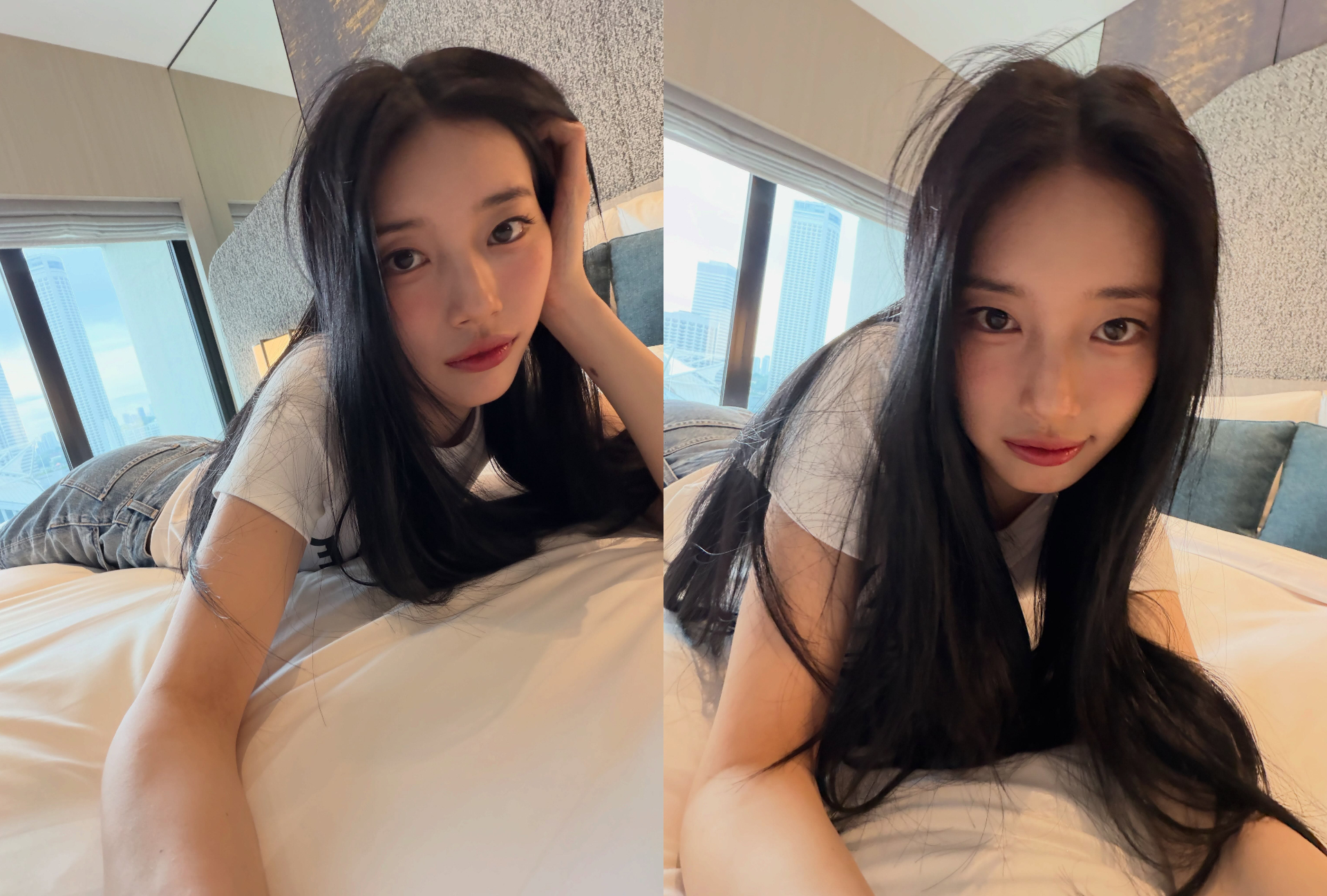 秀智躺床自拍也能美成畫報