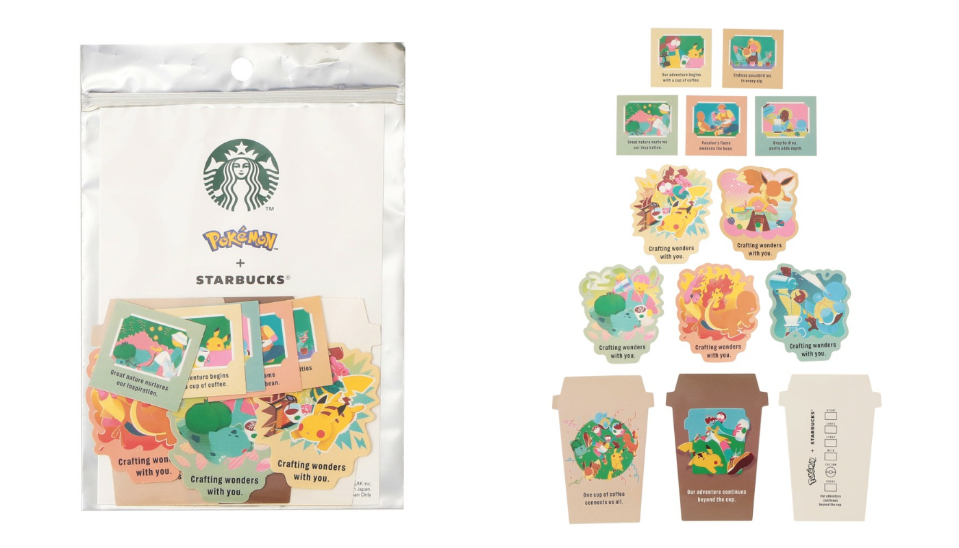 日本星巴克_Pok&eacute;mon + STARBUCKS アートステッカーセット_Pok&eacute;mon + STARBUCKS 藝術貼紙組